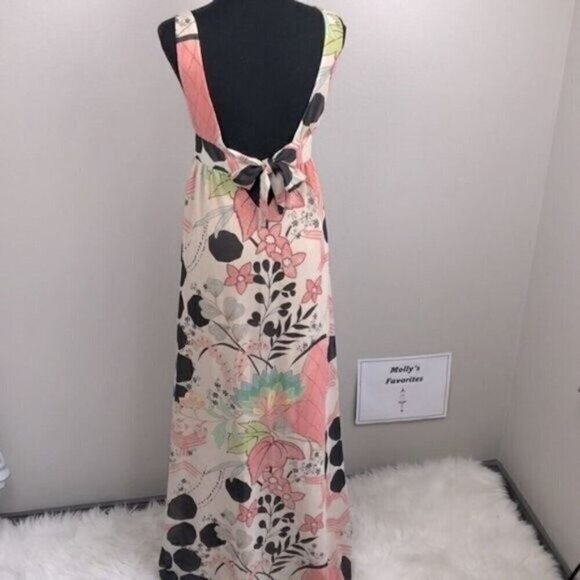 Zara Floral Halter Maxi Dress V-neck Empire Waist Open Back Tank Top Boho XS - Picture 5 of 15